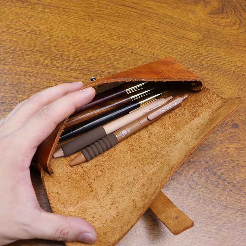 Tan Stationery & Office Supply - Vintage plantaardig gelooid leer etui in
