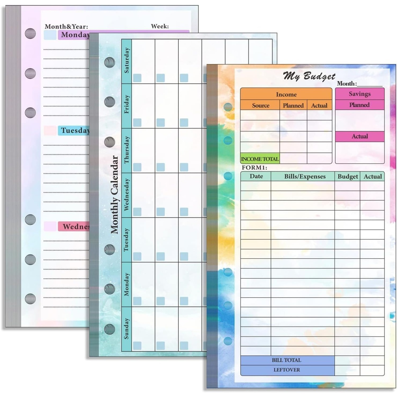 Planner Weekly Budget - Set van 6-gaats A6 bindmiddelvullingen met