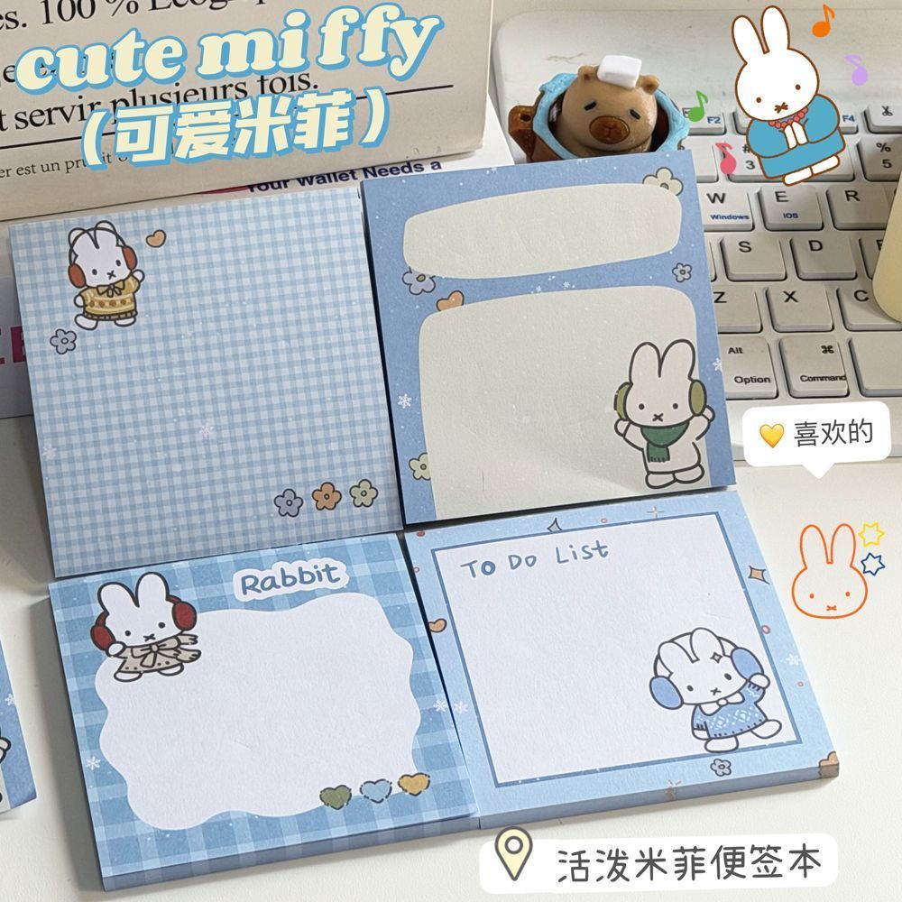 Stationery Office Items List - Kawaii Blauw Ruitjesmiffy Konijn Zelfklevende Sticky