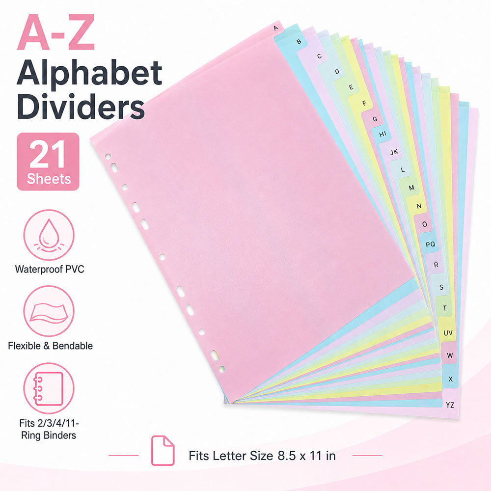 Index Tab Divider - 21-vellen A-Z alfabetische tabbladen, waterdichte PVC